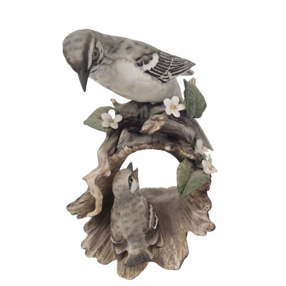 Vintage 1979 Homco Masterpiece Porcelain Mockingbird Mom & Baby Bird Figurine - Picture 1 of 12